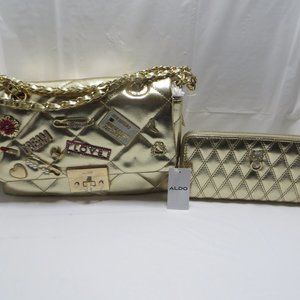 ALDO Glievia 2-Piece Handbag & Wallet Set GOLD w/FREE BODY CARE GIFT SET